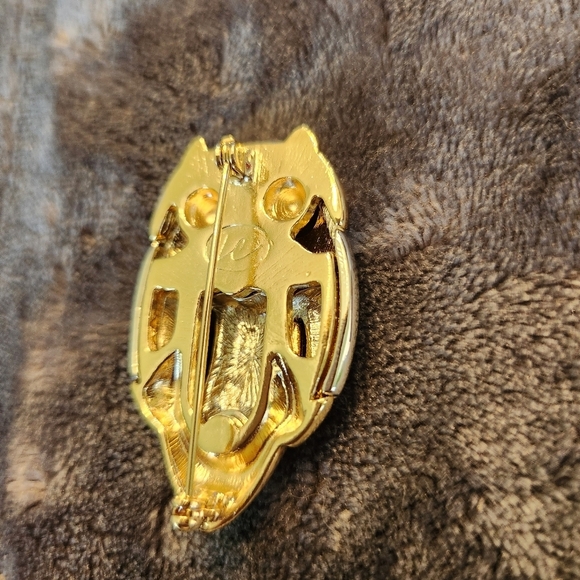 Vintage 80s Liz Claiborne Silver And Gold Tone Owl Brooch with Rhinestone Eyes - Picture 5 of 5